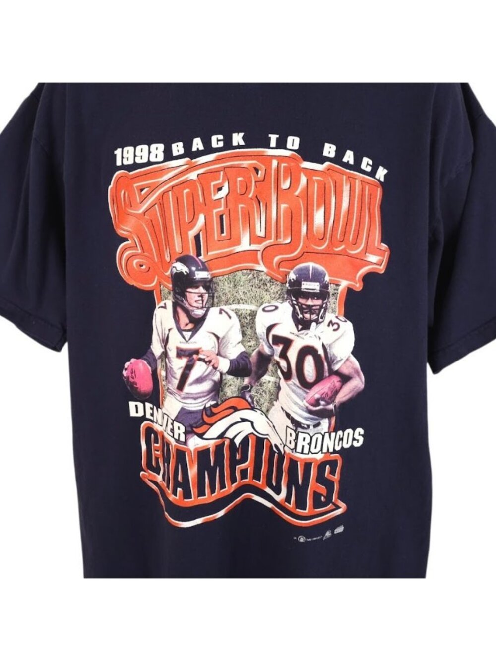 Vintage Denver Broncos T Shirt Mens Size XL Blue 1998 Super Bowl Champions